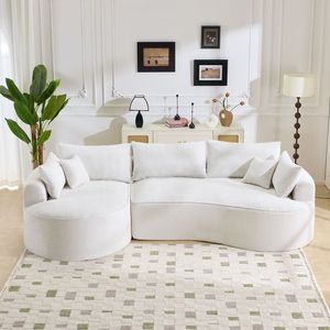 Divano Moderno in Tessuto Chenille Bianco Compresso Senza Ossa da 124,5 Pollici con 3 Cuscini Schienale e 4 Cuscini Decorativi per Soggiorno - Product Image 2