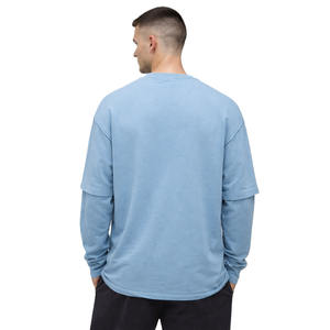 Camisetas de algodón grueso con capas y hombros caídos para hombre, estilo urbano, con logo personalizado en relieve, ajuste oversize, venta al por mayor OEM - Product Image 2