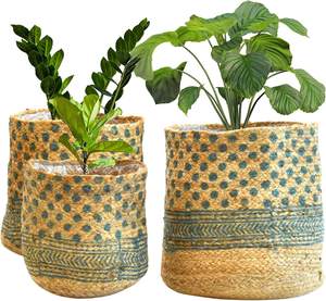 Grand pot de fleurs tressé avec doublure, fait main en jute et corde, panier de plantation décoratif pour plantes d'intérieur, à poser au sol pour le salon - Product Image 1