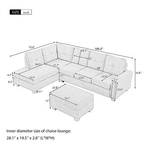 Divano Sezionale a L Reversibile Grande con Pouf Contenitore e Rivetti Decorativi, Design Salvaspazio per Dormitori, Appartamenti e Soggiorni - Product Image 2