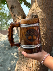Large Capacity Wooden Beer <b>Mug</b> <b>Handmade</b> Classic Modern FAIZA CRAFT CE Certified Microwave Safe Customizable Drinking Tankard - Product Image 1