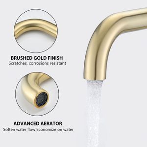 Rubinetto per lavabo a 3 fori e 2 maniglie, finitura oro spazzolato, per bagni - Product Image 6