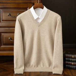 Pull en cachemire pour homme, col en V, manches longues, multicolores, automne-hiver, style business, décontracté chic, doux et confortable, tricoté - Product Image 5