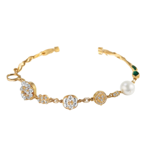 Gold Plated Navarathna Oval Bangles with Zircon and Pearl-Ethnic Trendy Bracelet - Product Image 2