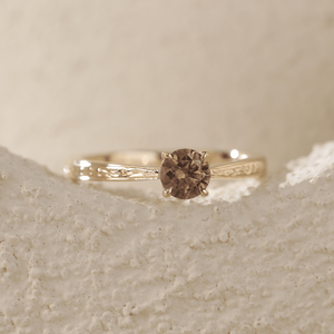 0.60ct Fancy <b>Brown</b> Lab Diamond 14K Solid Yellow Gold Champagne Lab Grown Diamond Ring Boho Style Hand Engraved Wedding Jewelry - Product Image 6