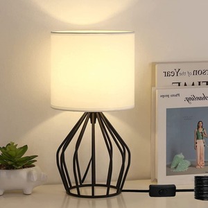 Lámpara de Mesa Rústica de Metal con Pantalla de Lino Color Blanco Hueso, Luz LED para Escritorio y Mesita de Noche, Ideal para Decoración de Dormitorios y Habitaciones de Hotel - Product Image 2