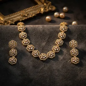 Conjunto de Joyería Nupcial Mehndi Polish, Collar de Cadena con Eslabones de Cristal y Aretes, Accesorios Imprescindibles para Vestidos de Fiesta y Bodas para Mujer - Product Image 2