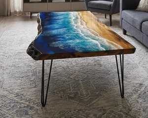 Artisan Coastal Live Edge Solid Wood Ocean Resin Coffee <b>Table</b> Handmade Luxury Designer Center <b>Table</b> for Modern Interiors - Product Image 2