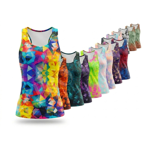 Hot Selling Custom <b>Polyester</b> Fabric Racerback Tank Top Plus Size Loose Fitted Athletic Summer Shirt for Yoga Gym Running - Product Image 1