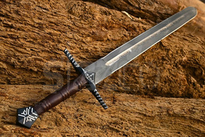 Espada Medieval de Fantasía, Hoja de Acero Inoxidable, Mango de Madera Envuelto en Cuero, Cuchillo Vikingo para Camping, Funda Decorativa, Regalo OEM - Product Image 5