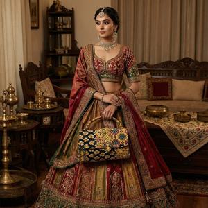 Sac à main matelassé doré en tissu floral patchwork pour femme – Doux, durable, imperméable, élégant, à porter à l'épaule ou en bandoulière, style ethnique vintage - Product Image 2