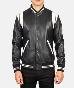 Blouson bomber classique en mélange de laine avec manches contrastées, fermeture à boutons-pression, col et poignets côtelés, poches latérales et style streetwear intemporel - Product Image 3