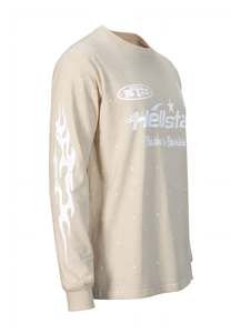 Custom Off White Long Sleeve T <b>Shirt</b> <b>Flame</b> Print Sleeve Heavyweight Cotton Unisex Oversized Streetwear Graphic Tee Cream Vintage - Product Image 4