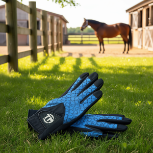 Summer Fashion Dressage Equestrian Horse Riding Gloves Stretch Polyester Back <b>Synthetic</b> <b>Leather</b> Palm Glittering Cuff - Product Image 3