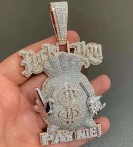 Pendentif Sac d'Argent Personnalisé en Argent Sterling Plaqué Or 18 Carats, Moissanite VVS, Style Hip Hop, Aspect Diamant, Bijoux Streetwear de Luxe - Product Image 4