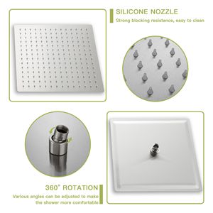 Il sistema doccia quadrata da 12 pollici a parete con beccuccio a vasca a cascata, nichel spazzolato, include Set Hardware per bagno di valvola ruvido - Product Image 4