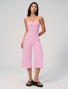 Pink Seamless Spaghetti Strap Square Neck High Waist Culotte <b>Jumpsuit</b> Sleeveless Solid Color Yoga Set - Product Image 3