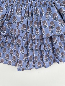 Blue Floral Printed Cotton Mini <b>Skirt</b> Women Stretch Smocked Waist Double Tier Flared Boho Vacation Casual <b>Summer</b> Wear Supplier - Product Image 5