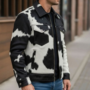 Best Quality Men's Cow Hide Genuine Leather <b>Jacket</b> with Stand <b>Collar</b> and Front Logo for Winter use - Product Image 4