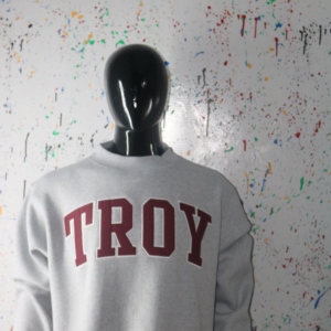 TROY HEATHER GREY <b>Mock</b> <b>Neck</b> Sweatshirt 100% BROWN Applique Embroidery wide <b>neck</b> Sweatshirt Finer Threads - Product Image 4