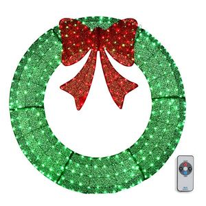 Ghirlanda Natalizia da Esterno in Metallo Pre-Illuminata a LED da 48 Pollici con 315 Luci e Fiocco Verde/Rosso per Uso Interno ed Esterno - Product Image 1