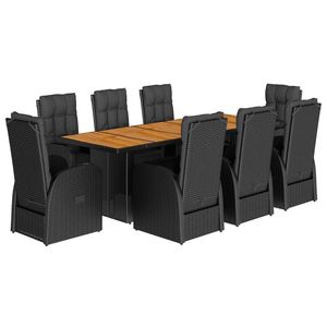 Ensemble de salle à manger de jardin 8 places en rotin PE noir avec repose-pieds réglables - Product Image 2