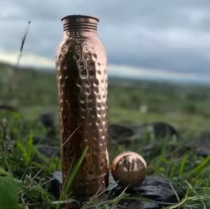 100% Pure Copper Modern Water Bottle Eco-Friendly Ayurvedic <b>Drinkware</b> Handmade Portable Bottle for Travel Office Home Daily Use - Product Image 3