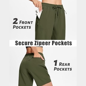Men's Solid Olive Green Bermuda Shorts <b>Elastic</b> Waist Quick Dry Casual Shorts with Pockets Drawstring Closure - Product Image 3