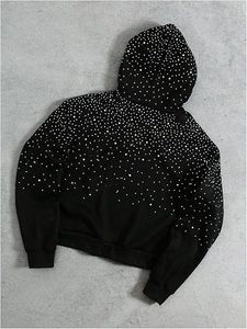 Sudadera Unisex Negra con Pedrería, Capucha, Corte Regular, 100% Algodón, Forro Polar, Transpirable, de Secado Rápido, Informal, para Invierno - Product Image 3