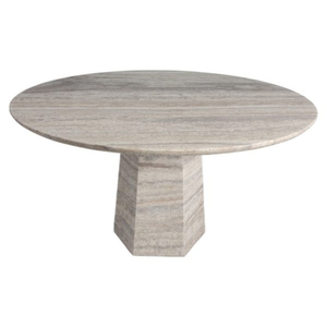 Mesa de Comedor Redonda Moderna de Madera Maciza con Base de Piedra, Ecológica, Hecha a Mano, Duradera, Diseño Minimalista, Estable, para 6 Personas, Muebles para el Hogar - Product Image 4