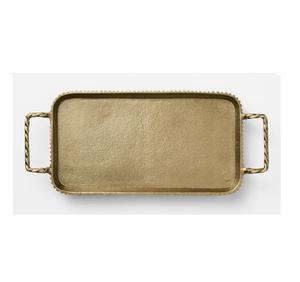 Bandeja rectangular de metal verde única, organizadora de servicio para desayuno y bebidas, mesa de centro otomana con diseño de hoja clásica, en oferta. - Product Image 4