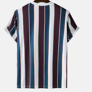Camiseta Casual de Cuello Redondo a Rayas para Hombre, Tejido de Tela, Diseño Estampado en Blanco, Azul Marino, Rojo Borgoña, Corte Regular, Estilo Urbano - Product Image 2