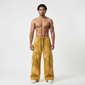 Personalizado de doble cintura de carga Streetwear pantalones de chándal sueltos pesados holgados peso pesado ácido lavado Vintage Flare sudor pantalones apilados hombres - Product Image 1