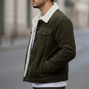 2025 New Arrived CAsual Wear Turn Down Sherpa Fleece Collar <b>Denim</b> <b>Jacket</b> Custom Embriordery Logo Heavyweight Hip Hop <b>Jacket</b> - Product Image 5