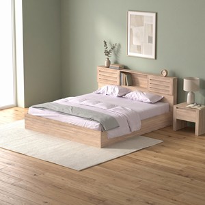 Lit plateforme moderne 2242 Queen Size avec sommier à lattes, tête de lit de rangement et étagère centrale, mobilier de chambre à coucher - Product Image 1
