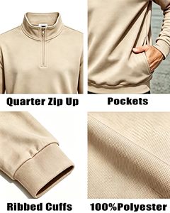 Sudadera con capucha de moda oversize para hombre, de forro polar grueso, con media cremallera, cuello caído y logotipo personalizado - Product Image 5