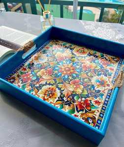 Trendy Pattern Enameled MDF Printed Tray Customize Size Storage Tray Handmade Handicraft Top Quality Enamel Tray By UO INDIA - Product Image 2