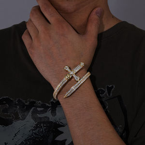 Luxury Gold Plated <b>Cuff</b> <b>Bracelet</b> With Diamond Cross Design Unisex Everyday Wear Jewelry - Product Image 2