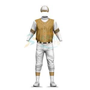 Custom Men's <b>Baseball</b> Uniform Set Gold White Striped Full Sleeve Sublimated Breathable Polyester Jersey Pants All Seasons Adult - Product Image 2