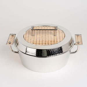 Olla de Metal y Ratán para Servir Comida en Cenas, Cazuelas de Acero Inoxidable Plateadas, Calentador de Alimentos - Product Image 1
