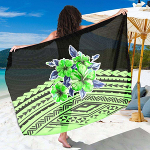 Vente en gros de foulards professionnels polynésiens Lava Lava modernes style bohème chic avec bordure à pompons et logo personnalisé imprimé - Product Image 3