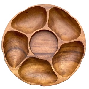 Circular Wooden Divided <b>Plate</b> for Kids Eco-Friendly Child <b>Plate</b> with Six Compartments Acacia Mango Wood <b>Toddler</b> Meal Tray - Product Image 1