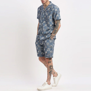 Ensemble décontracté d'été 2 pièces pour homme : chemise et short en lin, taille élastique, respirant, en polyester et coton, personnalisable - Product Image 5