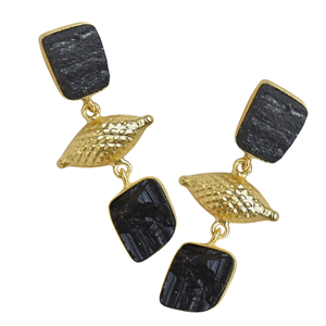 Pendientes Geométricos Colgantes de Aleación Chapada en Oro para Mujer, Estilo Vintage con Piedra Negra, Joyería de Moda - Product Image 5