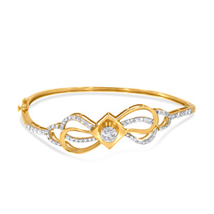 Elegant 18K Yellow Gold Bangle <b>Bracelet</b> for Women Intricate <b>Infinity</b>-Inspired Loop Design Sparkling Lab Grown Diamond - Product Image 2