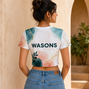 Custom <b>Women</b> Y2K Collarless Hollow Out Crop <b>Top</b> T-Shirt Digital Printing Summer Casual Streetwear Fitness Wear OEM Wholesale - Product Image 2