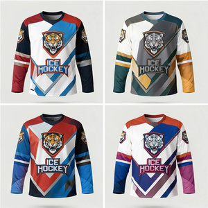Camiseta de Hockey sobre Hielo Sublimada, Manga Larga, Cuello Redondo, Poliéster que Absorbe la Humedad, Unisex para Adultos, Corte Regular, Diseño con Bloques de Color - Product Image 1