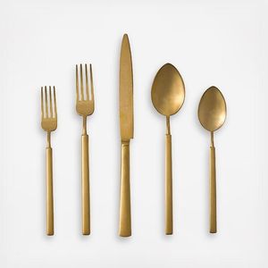 ชุดช้อนส้อมสแตนเลสสีทองด้าน 5 ชิ้น ชุดอาหารค่ำทันสมัย มีด ส้อม ช้อน - Product Image 1
