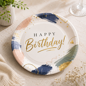 Assiettes en papier biodégradables EcoRev de 9 pouces, colorées, pour fêtes d'anniversaire, fournitures pour fêtes de bébé, desserts - Product Image 1