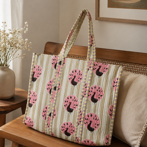Sac fourre-tout bohème écologique matelassé fait main avec motif paon, fermeture éclair, spacieux, en coton, pour femme, idéal pour les voyages, la plage et le shopping - Product Image 3